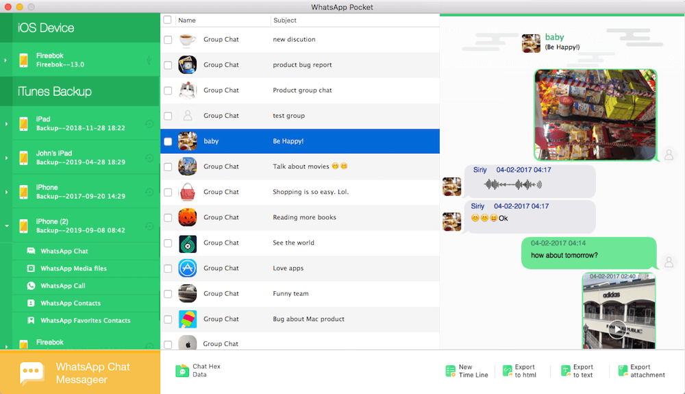 view WhatsApp data in an iTunes backup