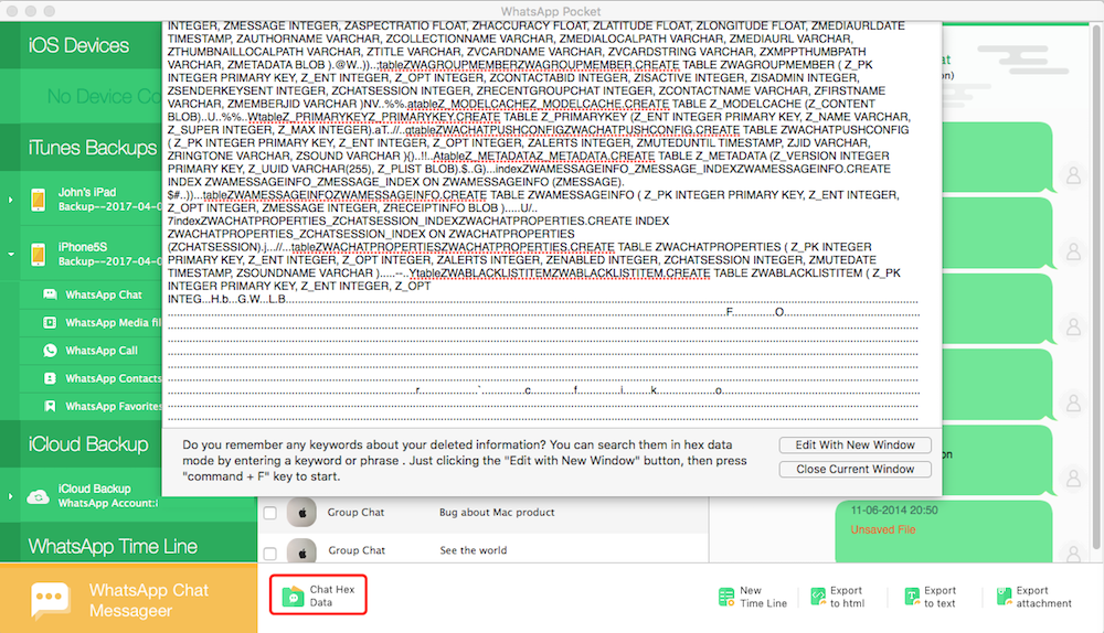 ecover WhatsApp data with Hex Data recovery mode