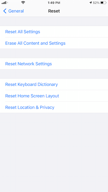 reset iPhone network