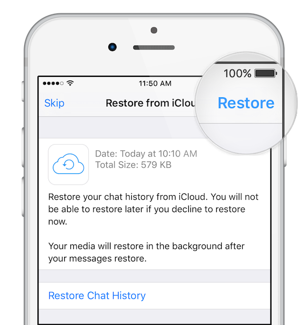 Restore WhatsApp data from an iCloud backup