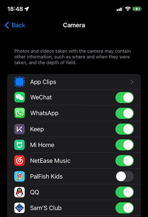 Turn off whatsapp camera Access