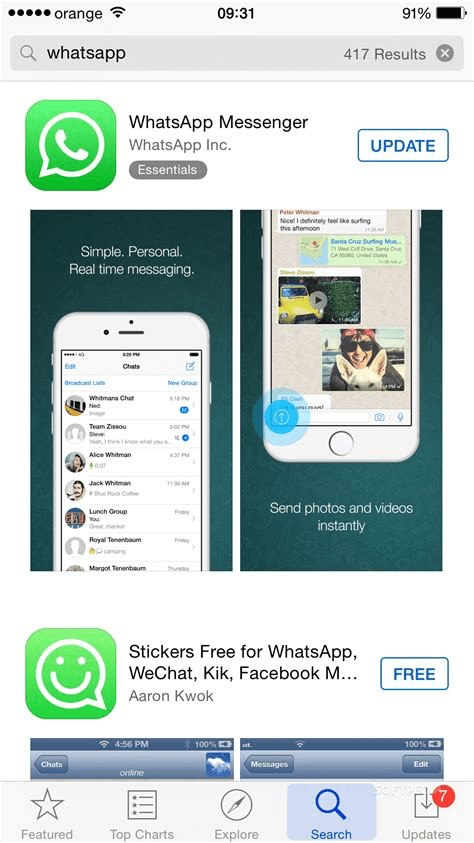 Update or reinstall WhatsApp from Appstore