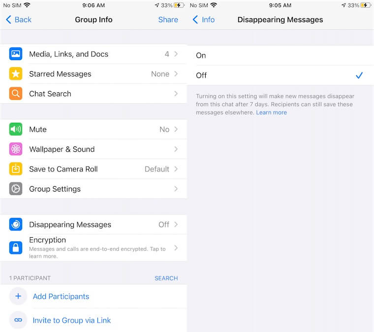 whatapp disapper messages feature