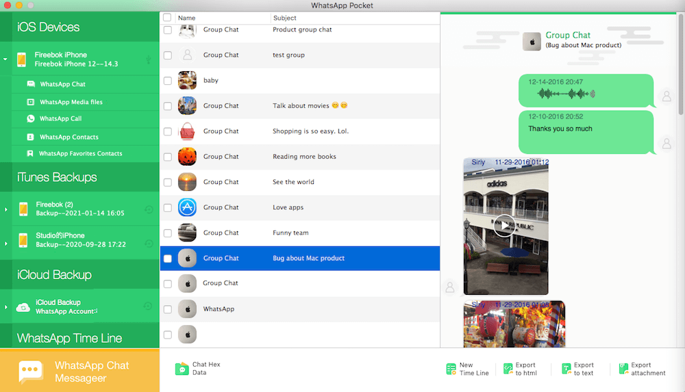 extract WhatsApp each chat thread, photo, audio from iPhone